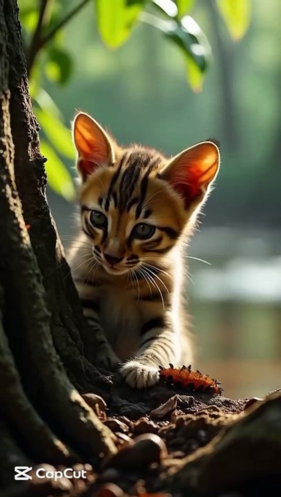 Wild cat playing in the forest