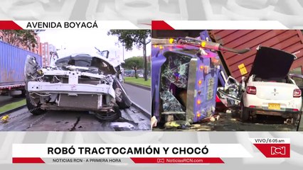 Se habría robado una tractomula, la volcó y estrelló un vehículo particular en la avenida Boyacá