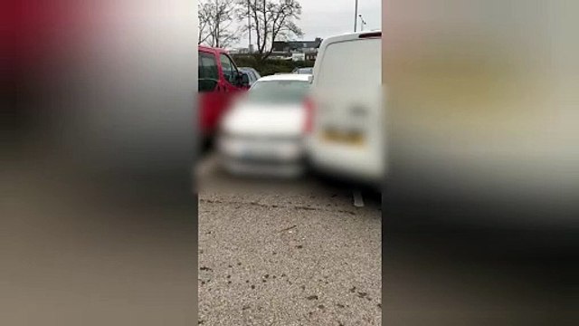 Screech as 'selfish' van driver scrapes two cars at once in hospital car park