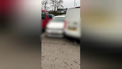 Screech as 'selfish' van driver scrapes two cars at once in hospital car park