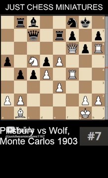Harry Pillsbury sacrifices the Bishop and the Knight to checkmate Heinrich Wolf