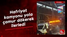 İstanbul'da hafriyat kamyonu yola çamur dökerek ilerledi