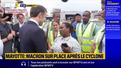 "Mayotte est démoli, on a besoin de vous": Emmanuel Macron interpellé lors de son arrivée sur le tarmac de l'aéroport de Mamoudzou