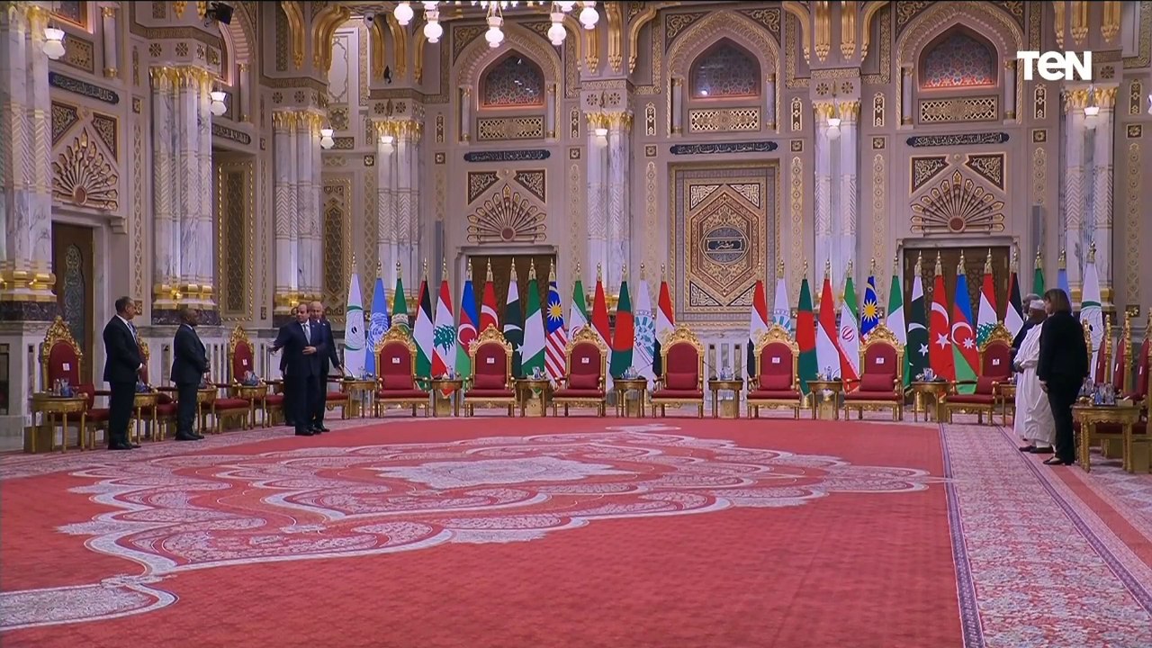 حديث جانبي بين الرئيس السيسي وأمين عام الجامعة العربية قبيل بدء قمة منظمة الدول الثماني النامية