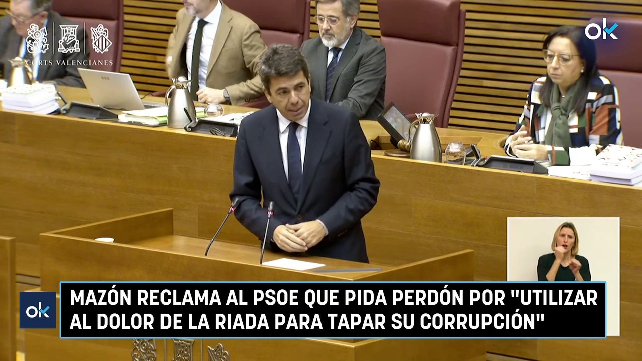 Mazón reclama al PSOE que pida perdón por "utilizar al dolor de la riada para tapar su corrupción"