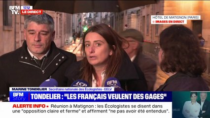 Consultations à Matignon: "Ils sont responsables de ne pas vouloir lâcher le pouvoir", déclare Marine Tondelier à la sortie de la réunion