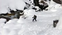 Il veut aider un sanglier bloqué dans la neige