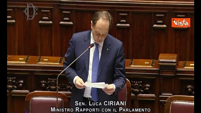Ciriani in Aula: Pongo la questione di fiducia sull'approvazione della legge di bilancio