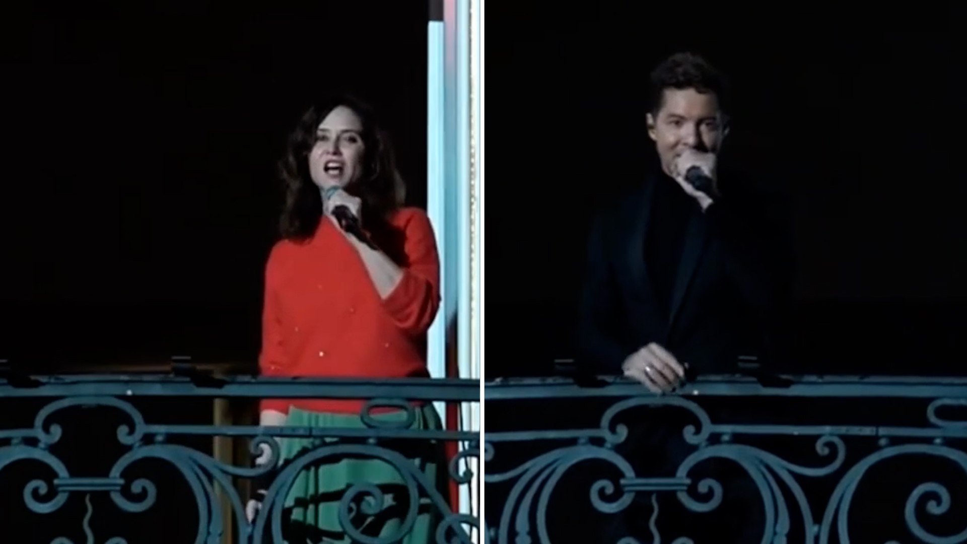 Isabel D�az Ayuso presenta a David Bisbal para interpretar su nuevo villancico: "Todo es posible en Navidad" desde el balc�n de la Real Casa de Correos.