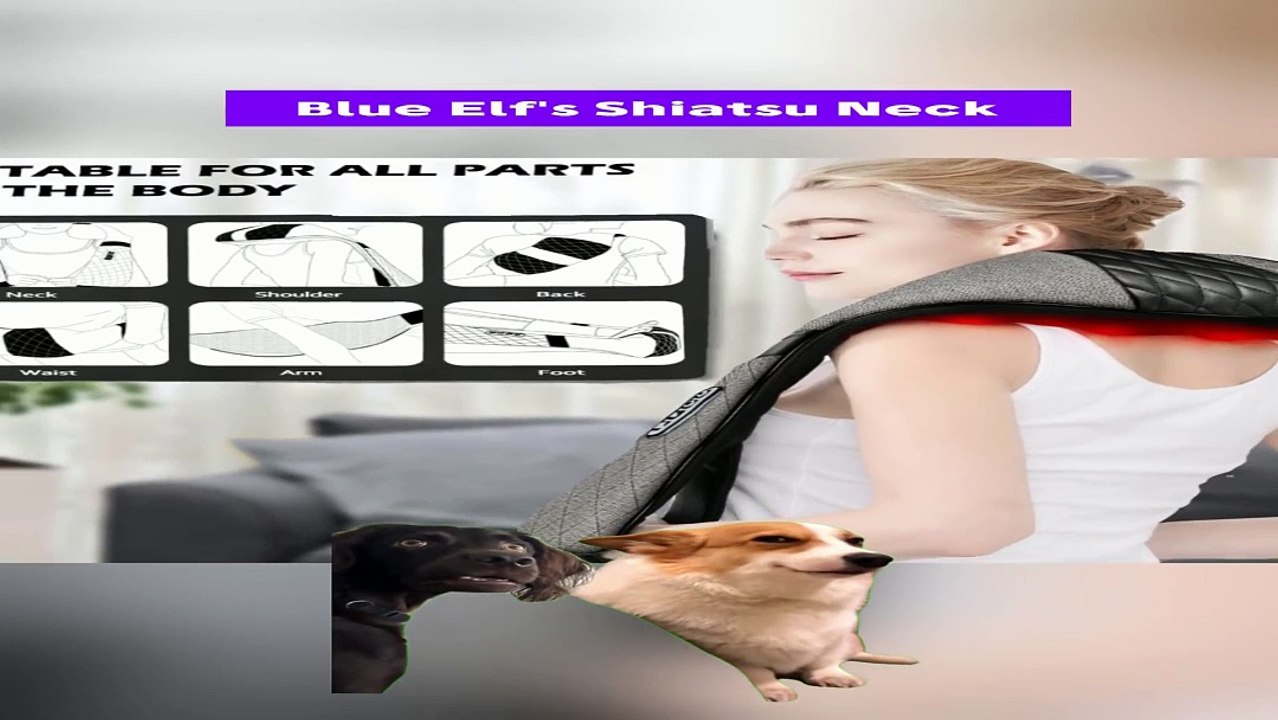 Blue Elf Shiatsu Electric Neck Back Massager Pillow 3D Kneading With Heat For Shoulder, Lower Back, Foot, Leg Muscles Pain Relief Relax In Car Office