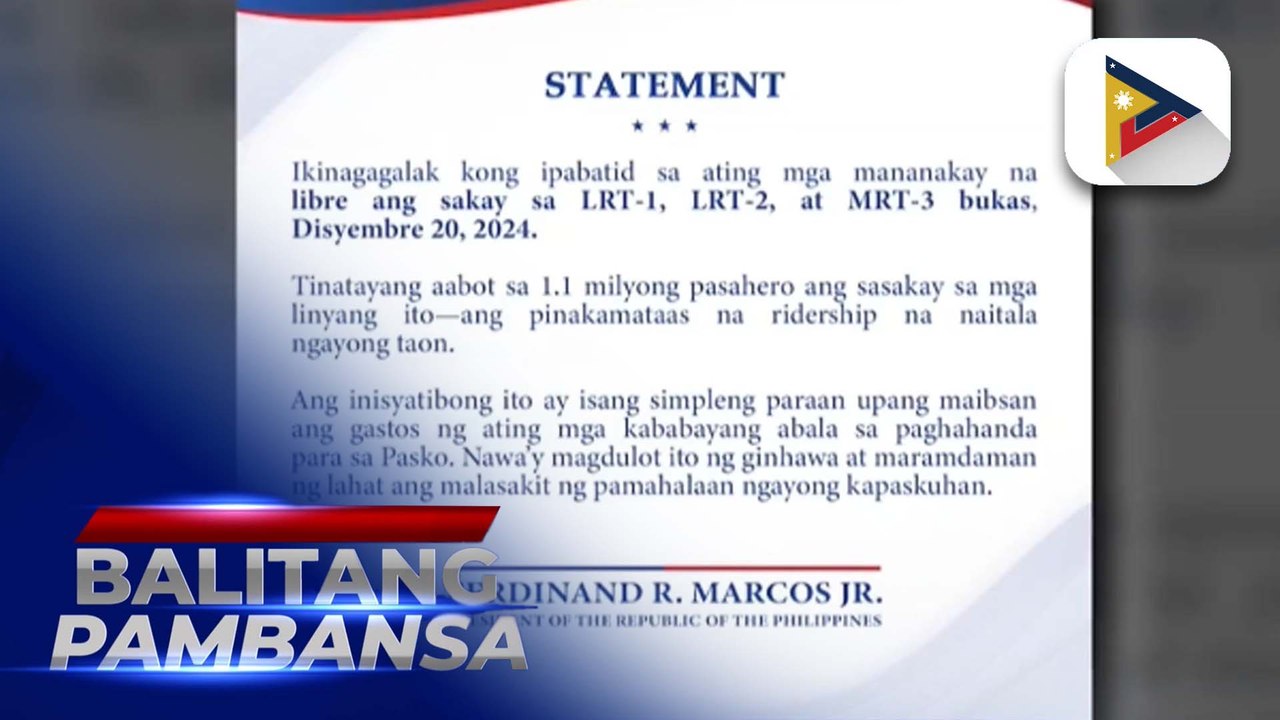 Maghapon na libreng sakay sa MRT-3, LRT-1, at LRT-2, maagang pamasko ni PBBM sa mga pasahero