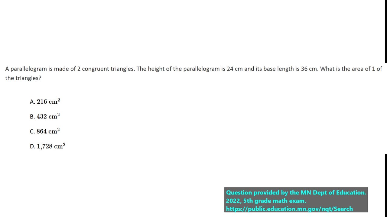 5th grade math practice question on triangle area, question 5