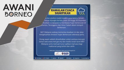 Hujan berterusan di timur Sabah hingga 30 Disember