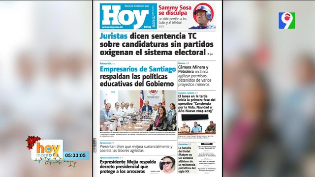 Titulares prensa dominicana viernes 20 de diciembre 2024 | Hoy Mismo