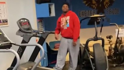 Gym fail: Man makes a wild jump onto the treadmill and goes flying off