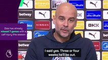 Guardiola confirms Dias will be out for 'three or four weeks'