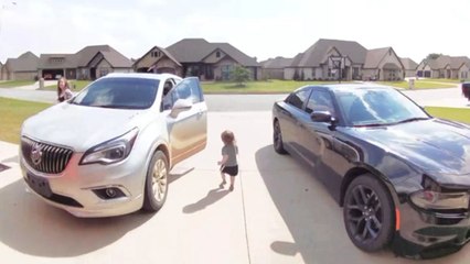 Excited little boy runs to parents and accidentally gets hit by the car door