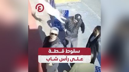 سقوط قطة على رأس شاب