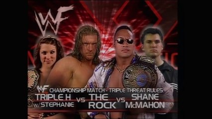 Triple H w/ Stephanie McMahon-Helmsley vs The Rock vs Shane McMahon WWF Title Match Insurrection 2000 6/5/00