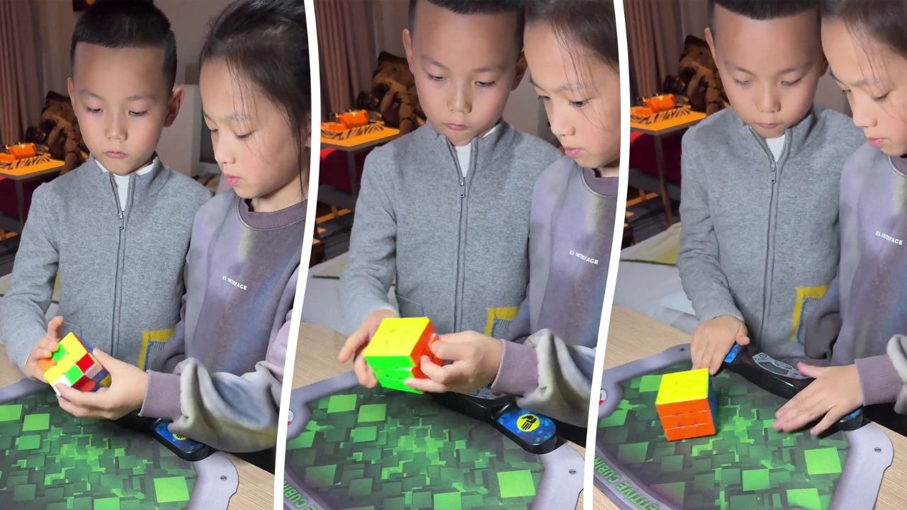 Junges Duo löst gemeinsam Zauberwürfel in nur 9 Sekunden