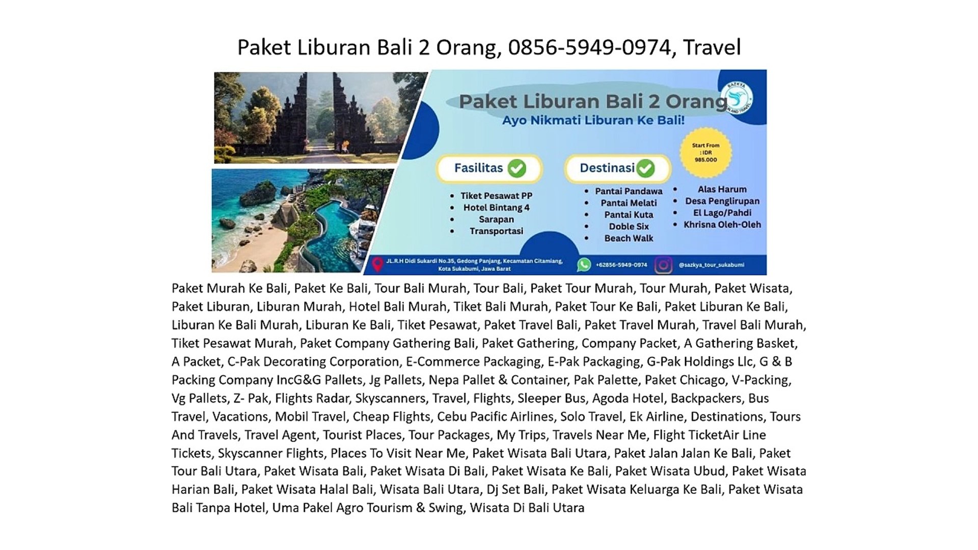 ⁣Paket Liburan Bali 2 Orang, 0856-5949-0974, Travel