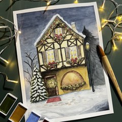 illustration d'une maison d’Alsace à l'aquarelle