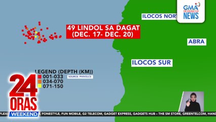 PHIVOLCS - Sunod-sunod na lindol sa dagat malapit sa Ilocos Sur, maaaring dumalang o kaya'y lumakas pa at magdulot ng tsunami | 24 Oras Weekend
