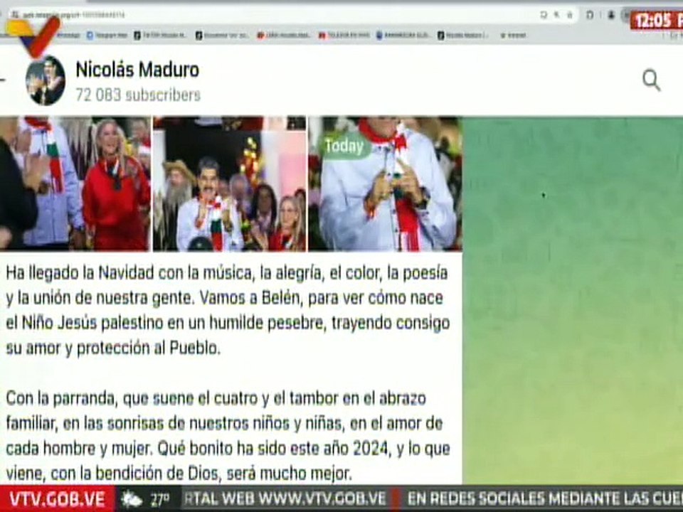Pdte. Nicolás Maduro envía mensaje de amor y protección a los venezolanos en esta Navidad 2024