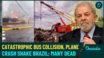 Double Disaster in Brazil: 38 Killed in Bus Crash, Plane Carrying 10 Crashes Into Shops | VIDEO
