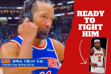 Jalen Brunson threats to beat one of his New York Knicks teammates during an interview after getting spanked