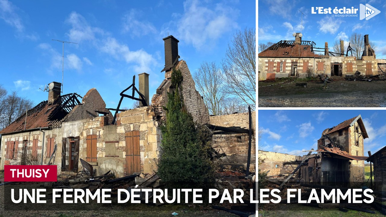 Une ferme détruite par les flammes au petit matin ce dimanche 22 décembre à Thuisy