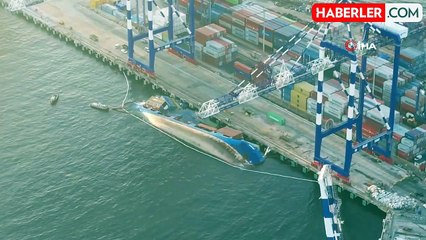 Ambarlı Limanı'nda Yan Yatan Konteyner Yüklü Geminin Görüntüleri Ortaya Çıktı