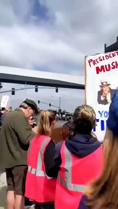 Hundreds protest Elon Musk at SpaceX LA factory