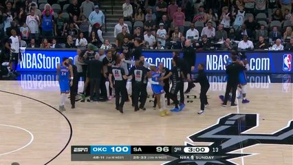 Multitudinaria pelea en el partido entre Spurs y Thunder