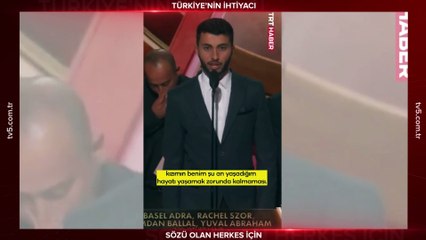 Filistinlilerin yaşadıklarını anlatan No Other Land filminin yönetmenlerinden Basel Adra Oscar töreninde dünyaya seslendi