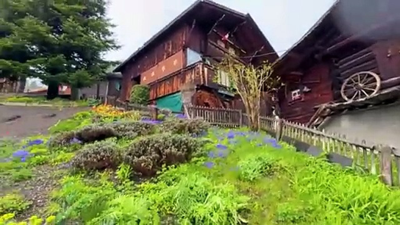 Relaxing walk on a rainy day in Mürren Switzerland 🇨🇭 Swiss village 4K
