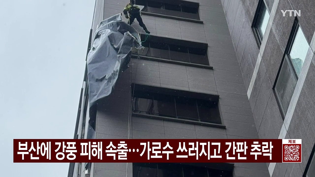 부산에 강풍 피해 속출...가로수 쓰러지고 간판 추락 / YTN