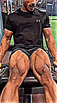 The athlete shows off his leg muscles.