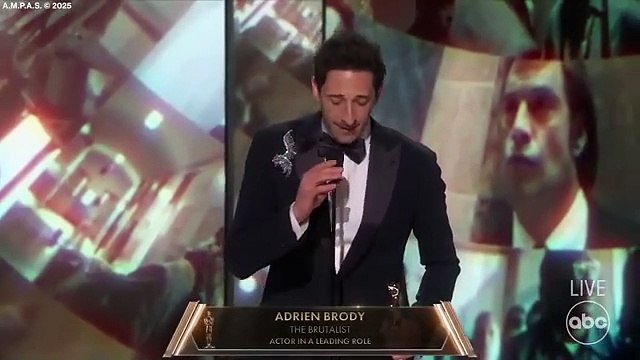 Oscars 2025 Adrien Brody accepts award for best actor in 'The Brutalist' Trending Daily Updates #Oscars2025 #OscarWinners #AcademyAwards #BestPicture #BestActor #BestActress #SeanBaker #AnoraMovie #OscarsLive #HollywoodAwards