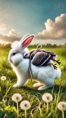 Cute rabbit helps a poor and injured baby eagle 🐰 _RabbitRescue _CuteAnimals _AnimalRescue(2K_HD)