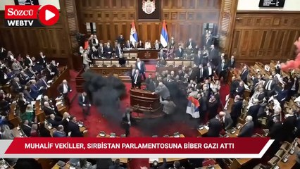 Muhalif vekiller, Sırbistan parlamentosuna biber gazı attı