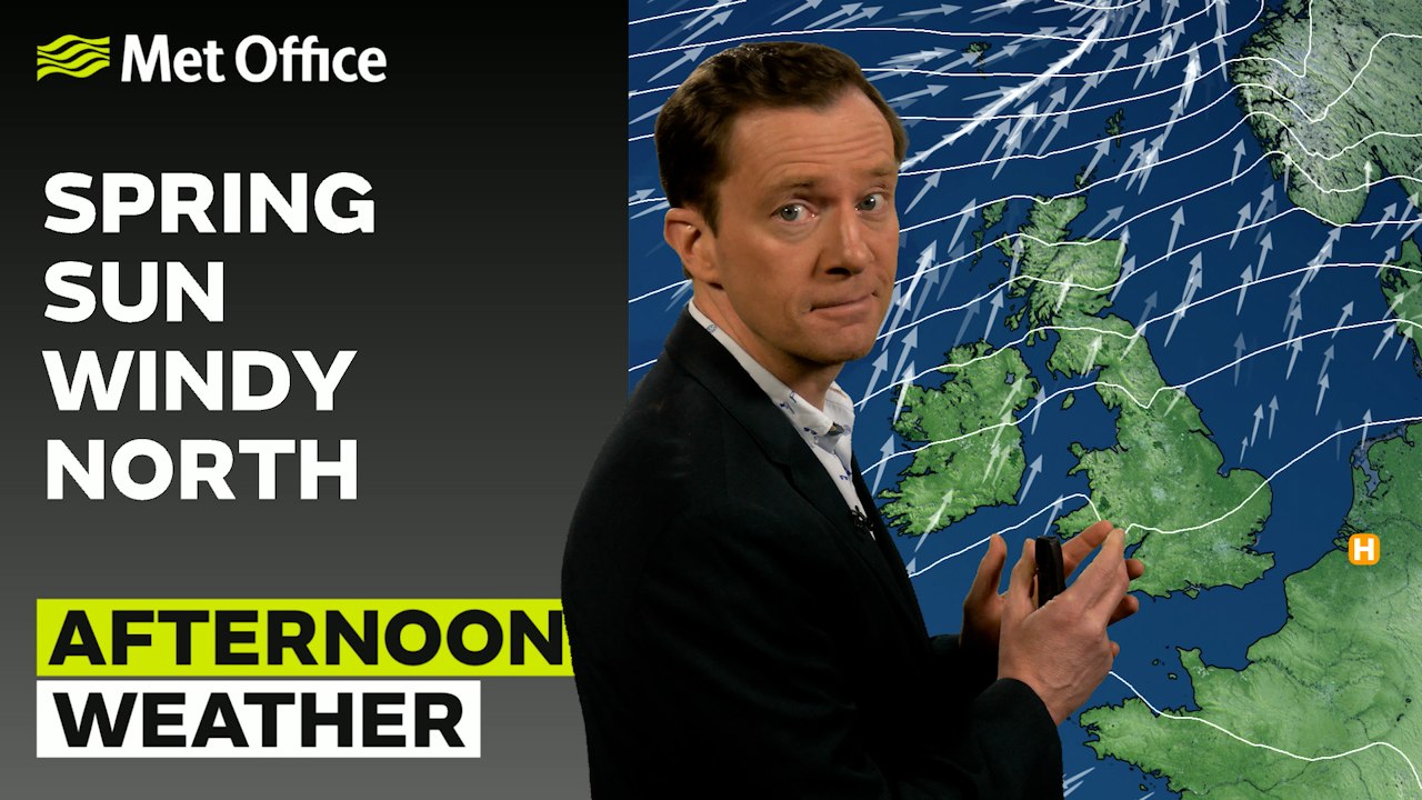 Met Office Afternoon Weather Forecast 04/03/25 –  Damp and windy north, sunny south
