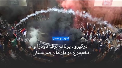 آشوب در خانه ملت؛ درگیری، گاز اشک‌آور و پرتاب تخم‌مرغ در پارلمان صربستان