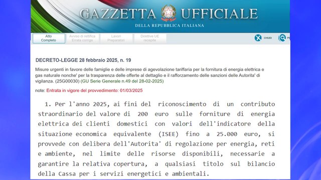 DECRETO BONUS BOLLETTE 2025 + CONTRIBUTO STRAORDINARIO 200 EURO ECCO TUTTE LE NOVITÀ