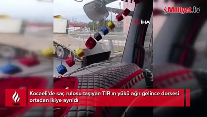 TEM otoyolunu kilitleyen ilginç kaza: Yükü ağır gelince dorse ortadan ikiye ayrıldı