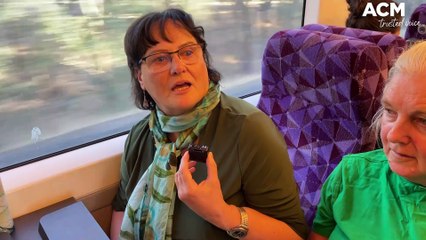 WATCH - Hear from Border and North East residents as they travel on the train to the hospital rally on the steps of the Victorian Parliament.