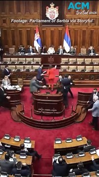 Chaos in Serbian parliament as flares and smoke bombs go off