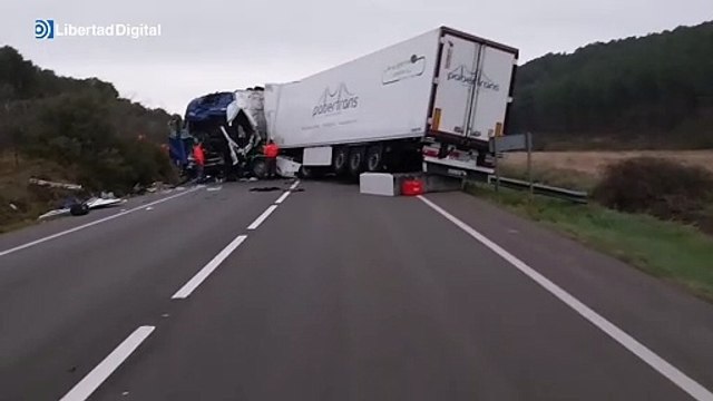 Cuatro fallecidos en un choque frontal entre dos camiones en la N-113 en Navarra