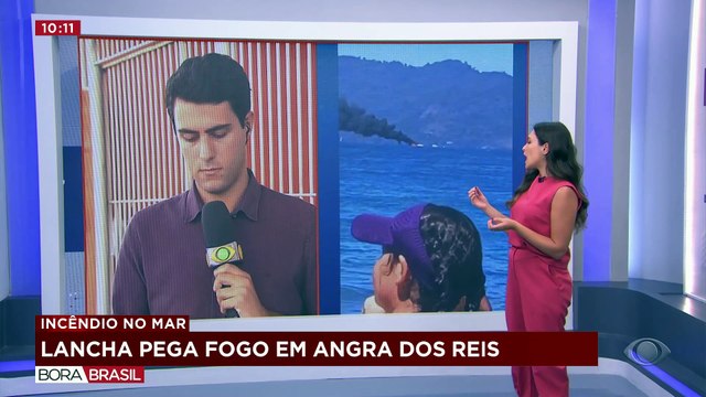 Lancha pega fogo e afunda no mar em Angra dos Reis, no Rio de Janeiro