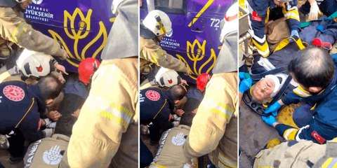 Beyoğlu'nda 79 yaşındaki adam tramvayın altında kaldı; kurtarma anları kamerada